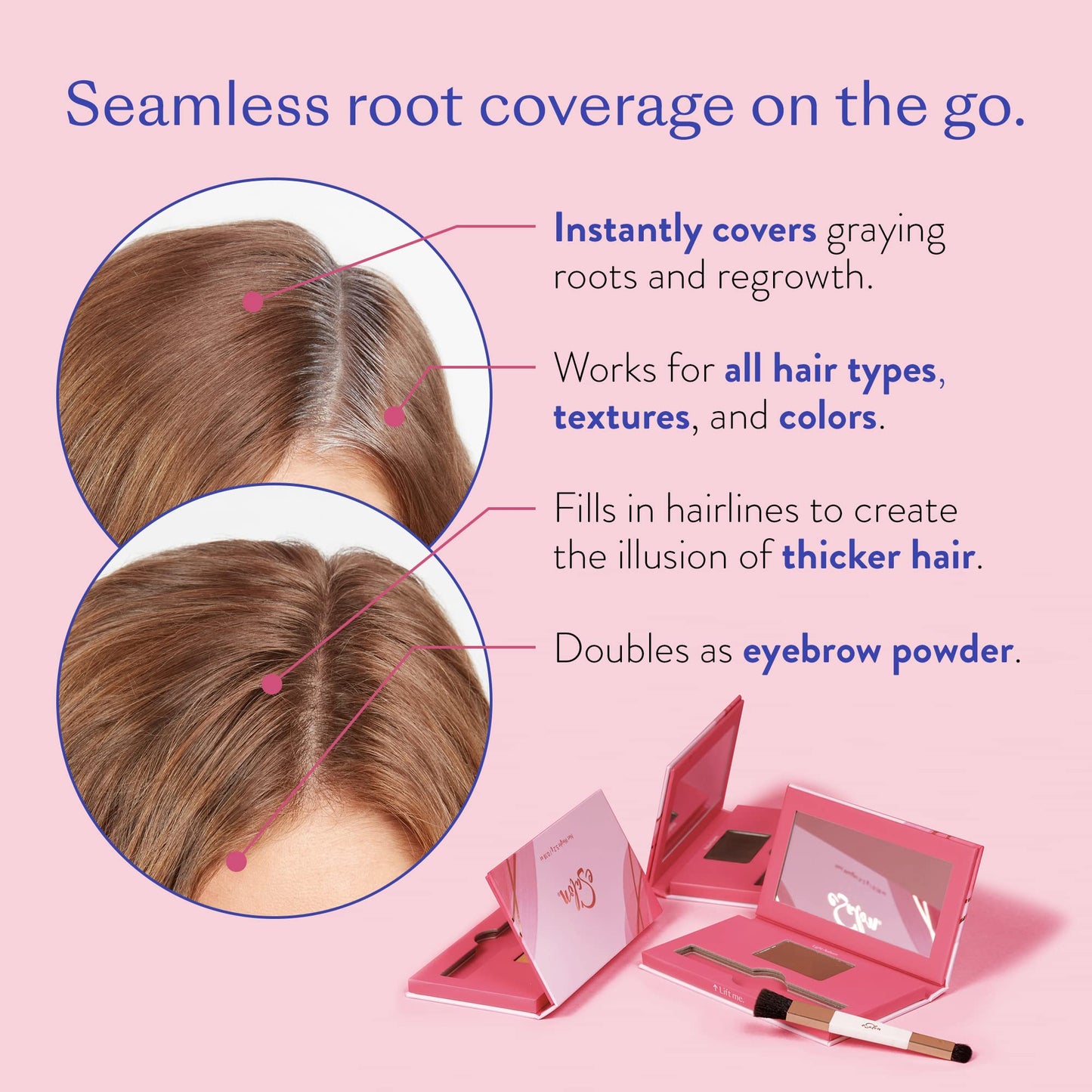 eSalon Root Touch Up + Brow Powder, Conceal & Cover (Light Brunette) - Hairline Powder for Women - Scalp Concealer & Filler for Thinning & Gray Hair