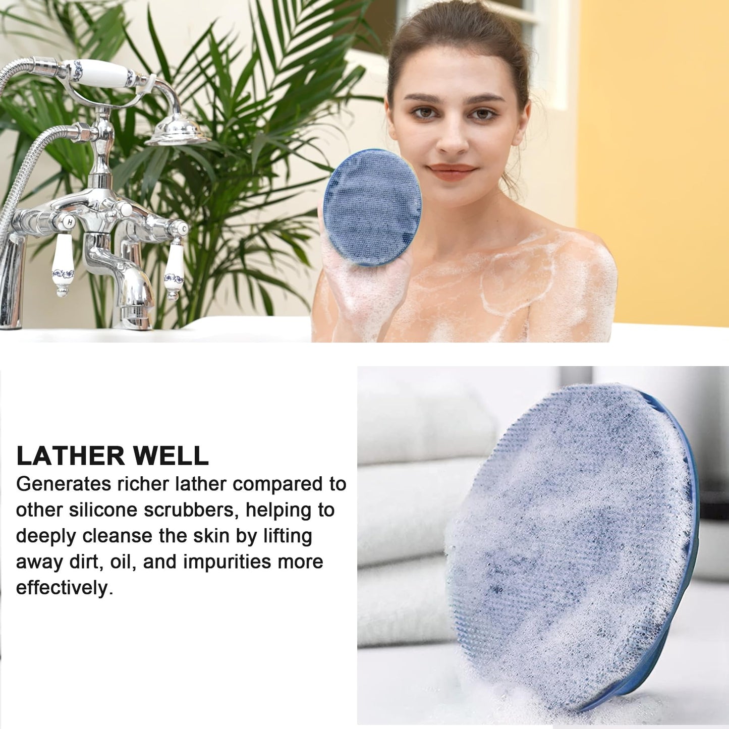 Food-Grade Soft Silicone Body Cleansing Brush Shower Scrubber, Gentle Exfoliating and Massage for All Kinds of Skin (Dark Blue)