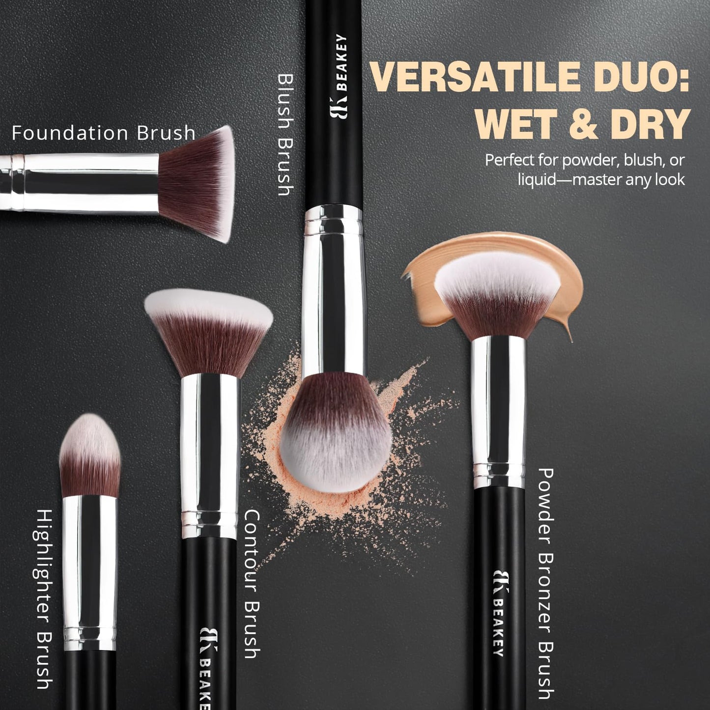 BEAKEY Makeup Brushes Set, Professional Foundation Eyeshadow Concealer Blush Powder Bronzer Applicator, 2 Blender Sponge with Beauty Paper