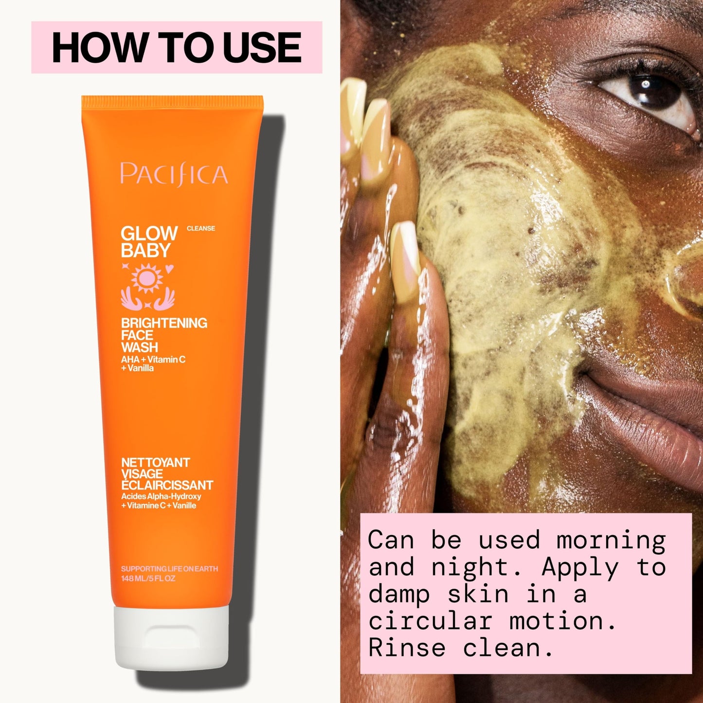 Pacifica Mini Glow Baby Brightening Facial Cleanser 1.4 oz - Vitamin C & Glycolic Acid (AHA) Face Wash- Daily Cleanser for Anti-Aging Exfoliating