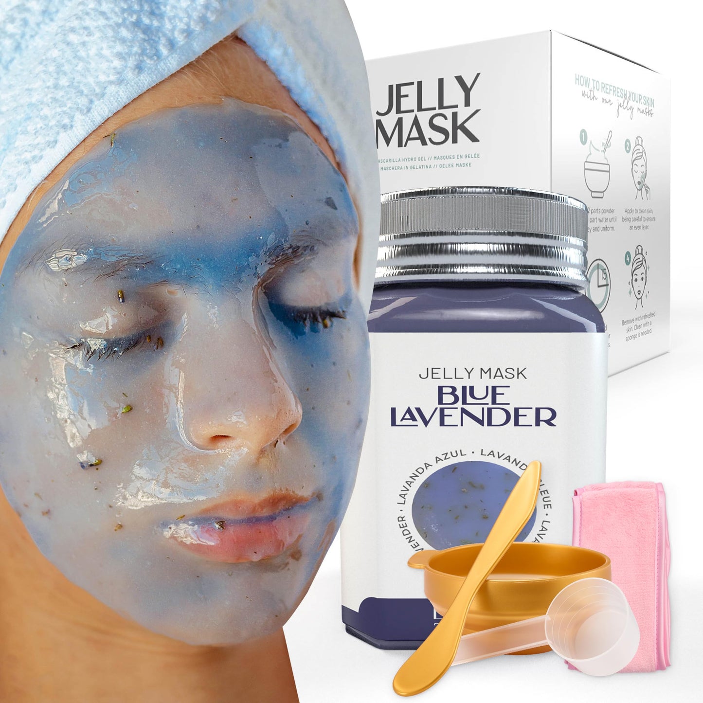 BRÜUN Jelly Mask Jar Blue Lavender Peel-Off Face Care Rubber Mask | 23 fl oz Skin Care Moisturizing Gel Mask Jar Spa Set