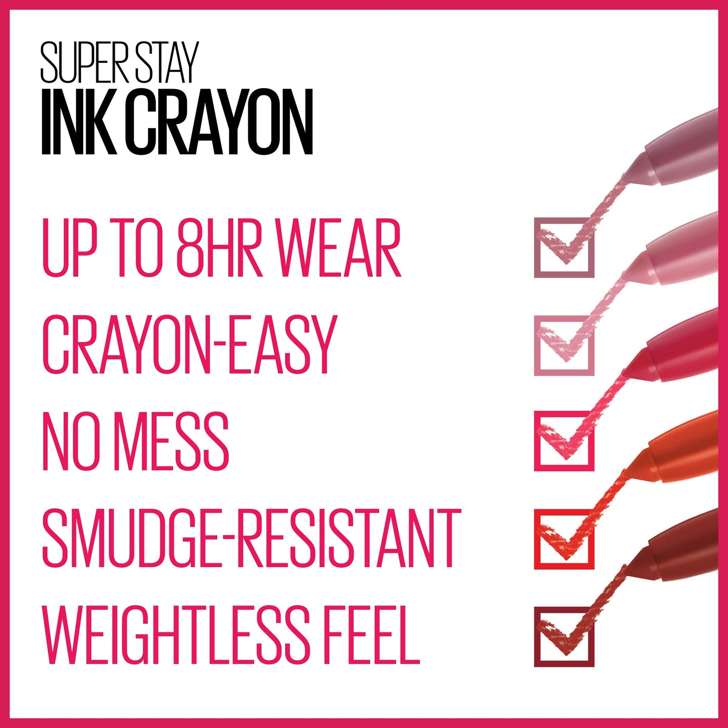 Maybelline Super Stay Ink Crayon Lipstick Makeup, Precision Tip Matte Lip Crayon with Built-in Sharpener, Longwear Up To 8Hrs, Reach High, Rosey