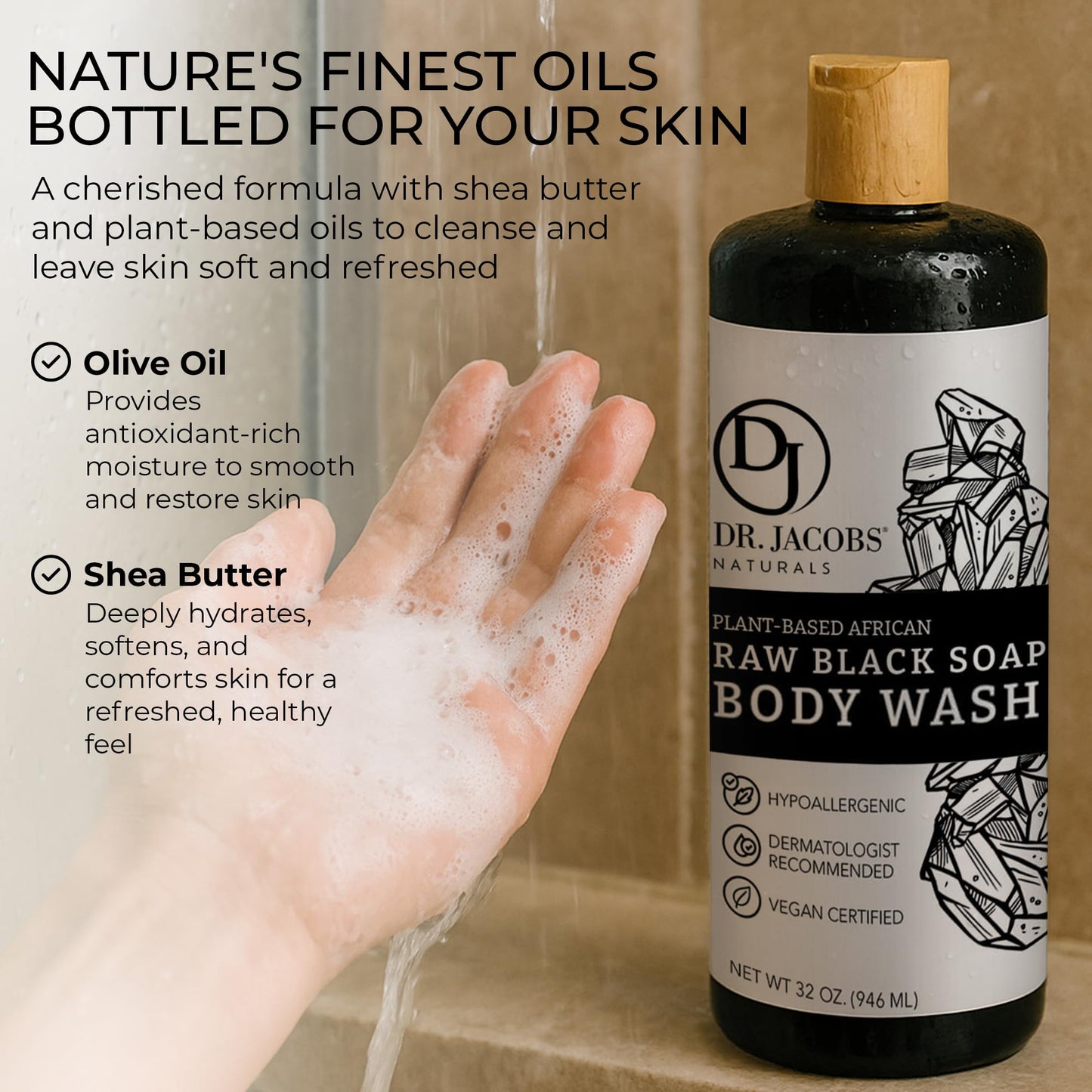 Dr Jacobs Naturals Authentic African Raw Black Soap, All-In-One Cleanser for Face Wash, Sensitive Skin Body Wash, Shampoo, Shaving Soap | Shea Butter