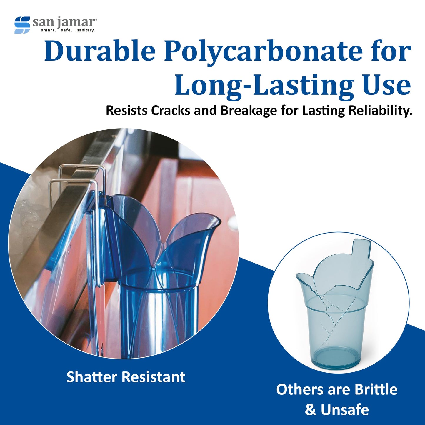 San Jamar Saf-T-Scoop Ice Scoop with Storage Caddy for Kitchens, Restaurants, And Fast Food, Plastic, 20 To 24 Ounces, Blue
