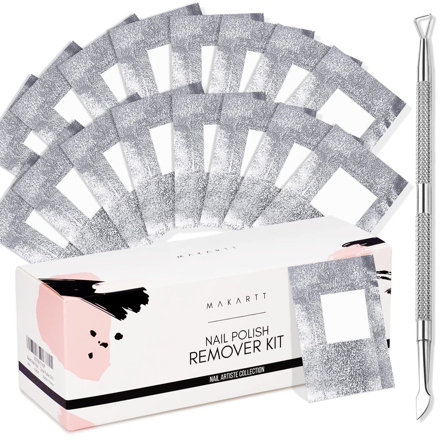 Makartt Nail Polish Remover Set - 200 pcs Foil Nail Wraps with Cuticle Pusher, Soak Off Foils for Gel Remover with Lint-Free Larger Cotton Pads