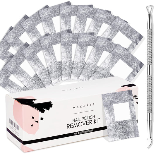 Makartt Nail Polish Remover Set - 200 pcs Foil Nail Wraps with Cuticle Pusher, Soak Off Foils for Gel Remover with Lint-Free Larger Cotton Pads