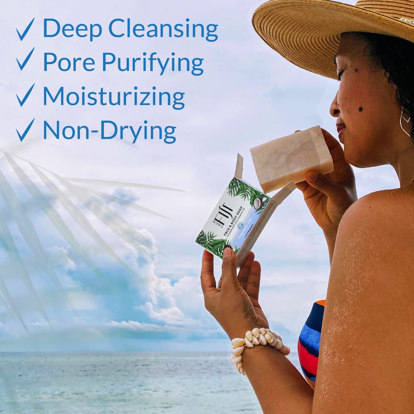 Coco Fiji Soap Bar for Face and Body Infused With Organic Coconut Oil, Fragrance Free, Essential Oil, Natural Soap for Moisturizing & Pore Purifying