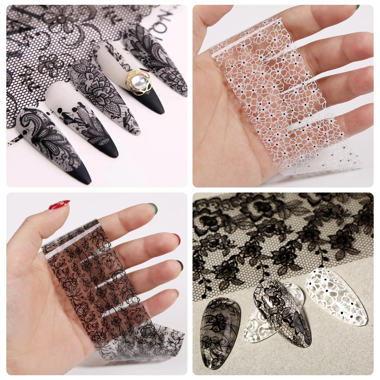SILPECWEE 20 Rolls Lace Nail Foil White and Black Nail Transfer Foil Flower Nail Art Foils Decals Holographic Foils for Nails Manicure Stickers Beauty and Personal Care SILPECWEE