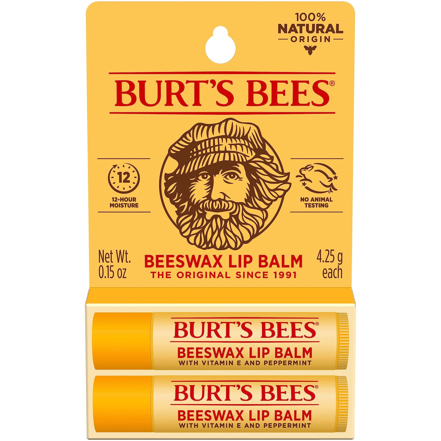 Burt's Bees Lip Balm - Original Beeswax, Lip Moisturizer With Responsibly Sourced Beeswax, Tint-Free, Natural Origin Conditioning Treatment, 2 Tubes