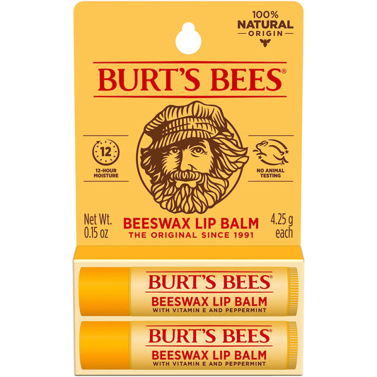 Burt's Bees Lip Balm - Original Beeswax, Lip Moisturizer With Responsibly Sourced Beeswax, Tint-Free, Natural Origin Conditioning Treatment, 2 Tubes