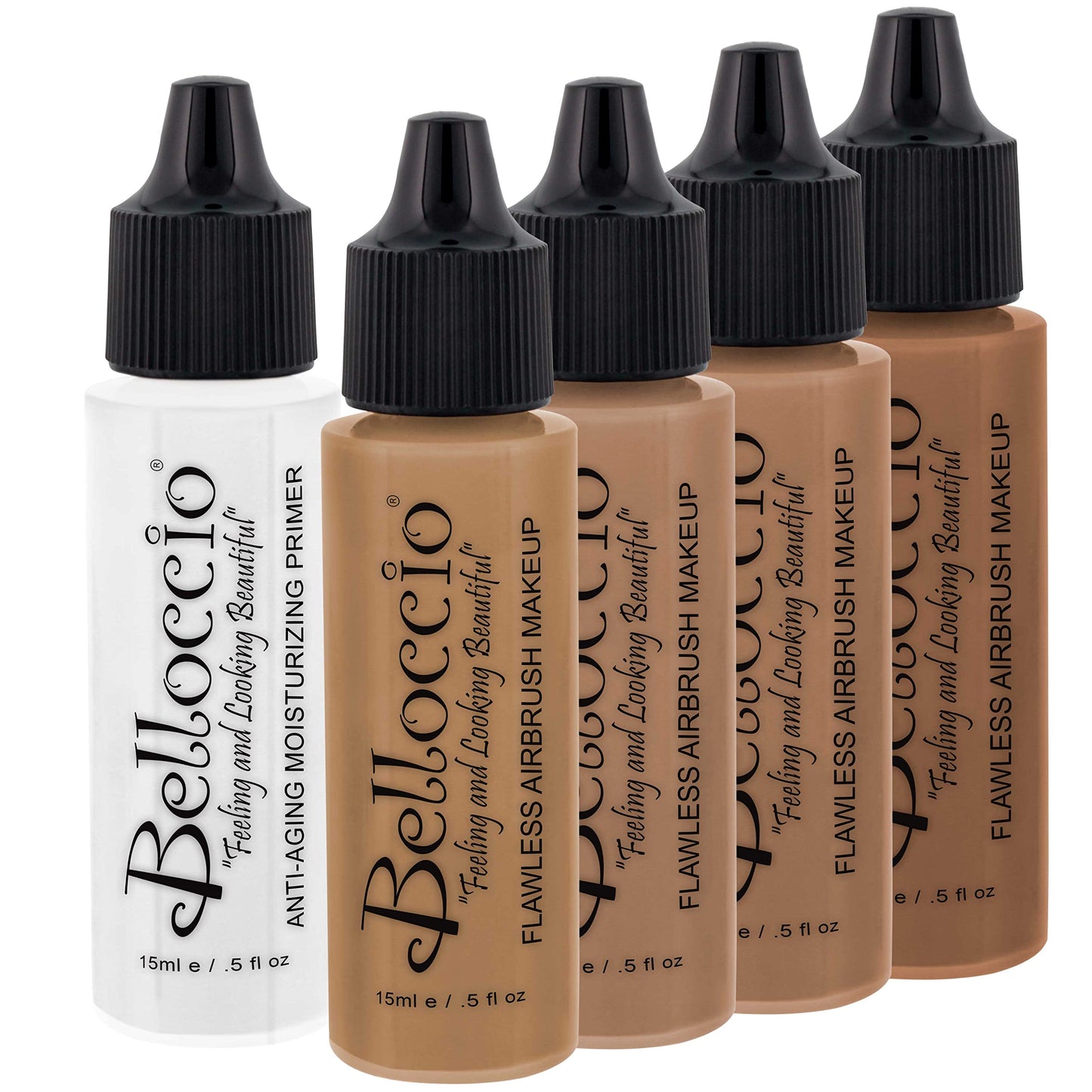 Belloccio Tan Color Shade Foundation Set - Professional Cosmetic Airbrush Makeup in 1/2 oz Bottles