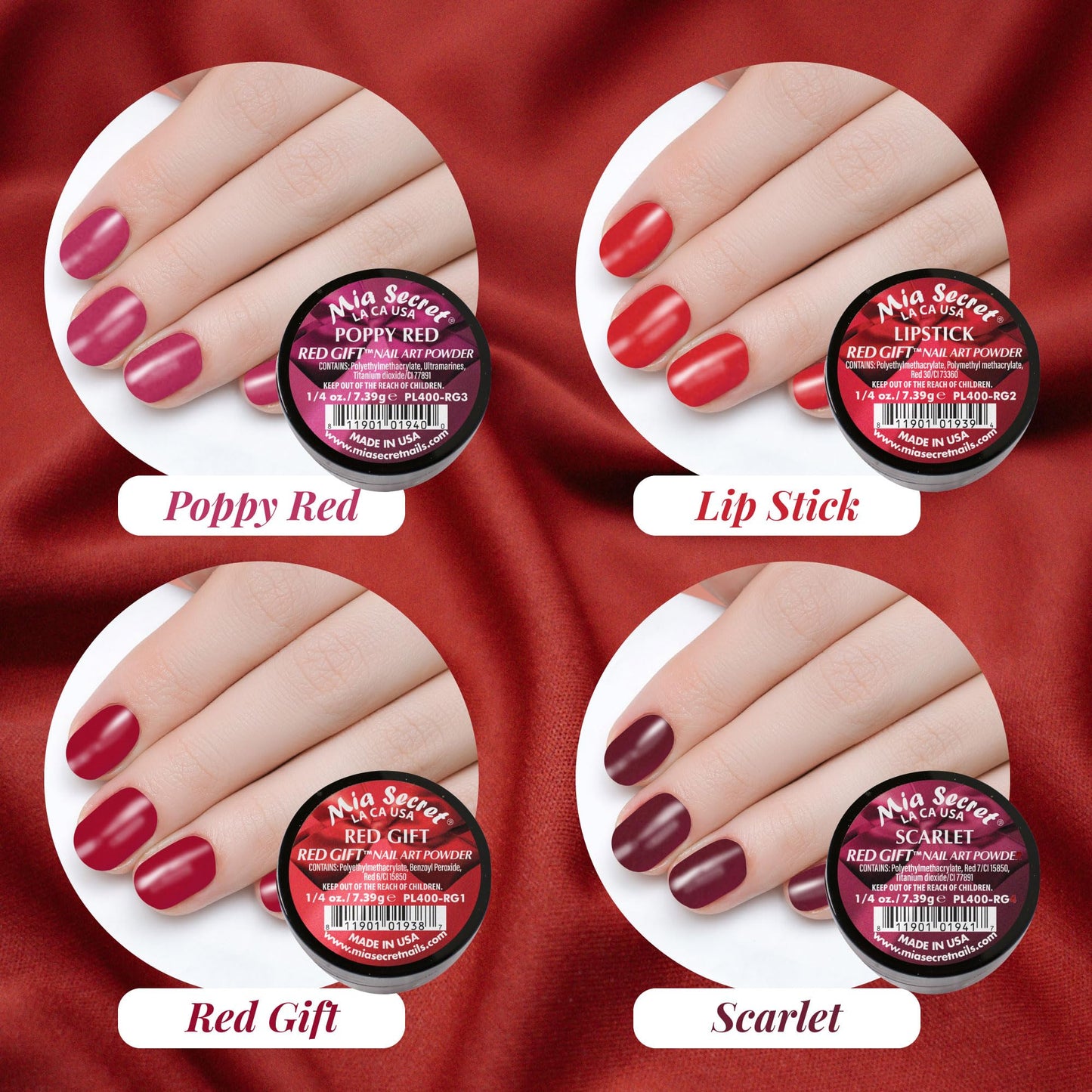 Mia Secret Red Gift Nail Art Powder - 6 Piece Collection - 1/4 Ounce Each