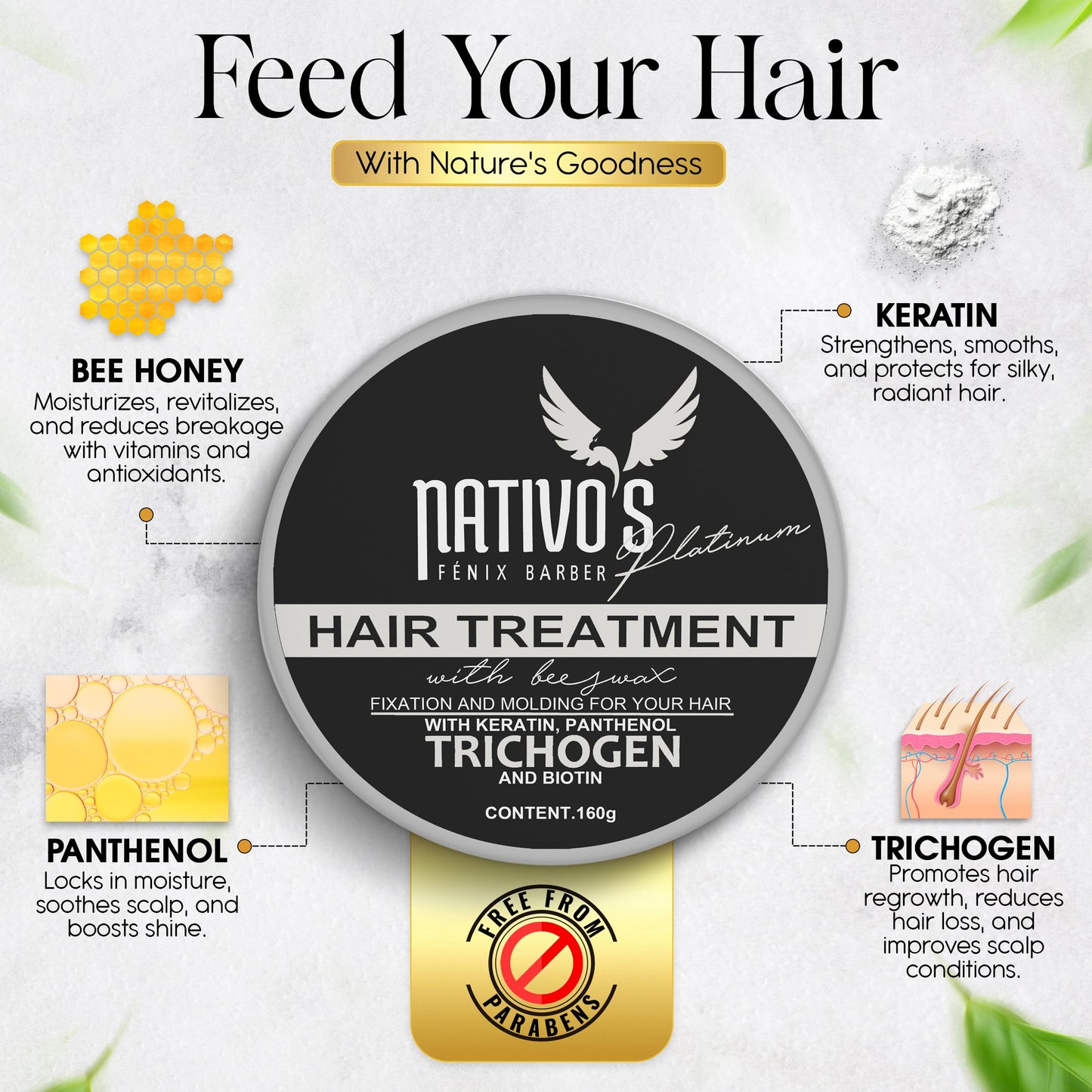 Nativo's Hair Thickening Styling Cream - Volumizing Formula with Keratin, Bee Honey, and Trichogen - Frizz Control and Flexible Hold for Men and Women
