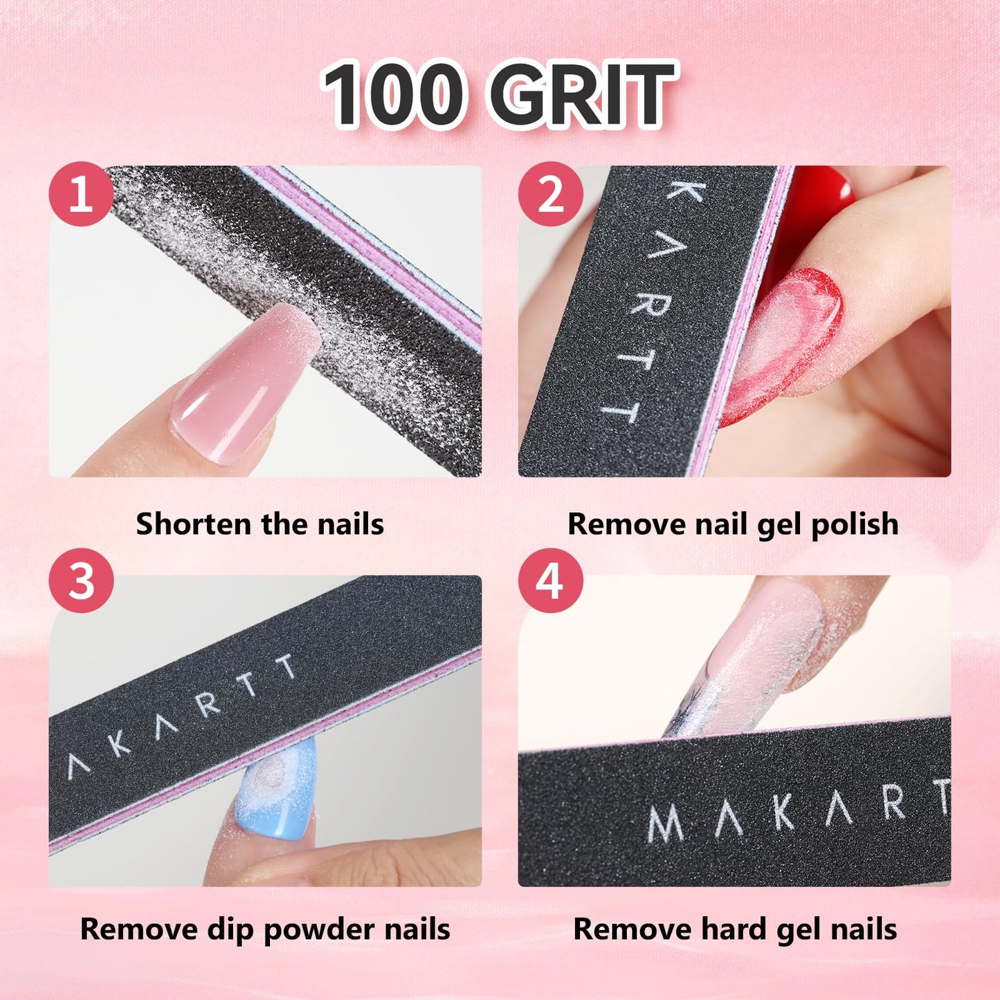 Makartt Nail File - 100/180 Grit Emery Boards for Nails, Professional Nail Files, 10pcs Double Sides Black Coarse Fingernail Filer for Acrylic
