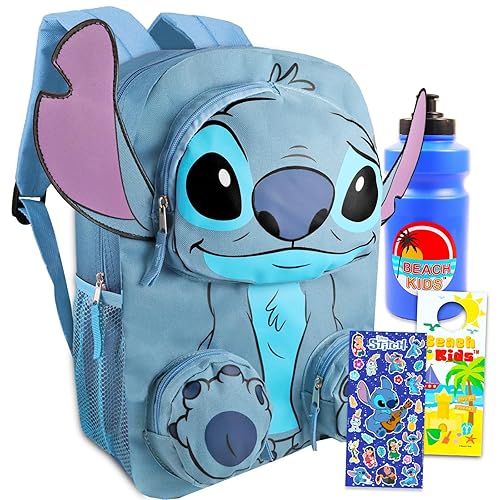 Stitch Backpack for Girls Set - Bundle with Lilo and Stitch Backpack with Front Pockets Plus Water Bottle, Stickers, More | School Supplies for Kids