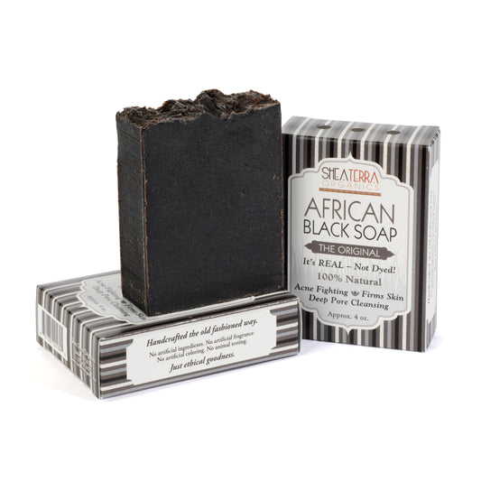 Shea Terra Organics Authentic African Black Soap Bar| Non Toxic All Natural Black Soap Full Body Wash that Cleanse, Refine, Firm Skin, Remove Acne