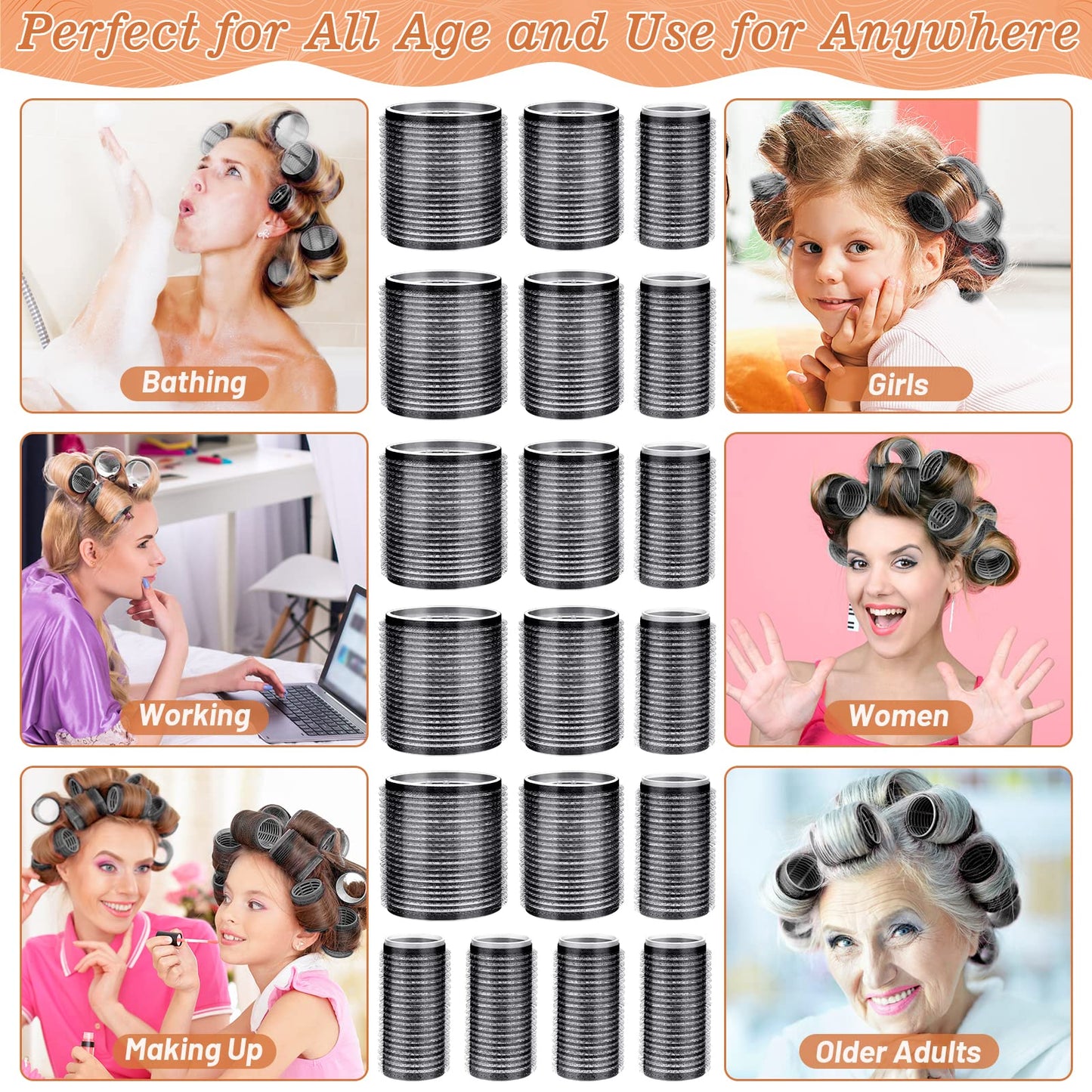 Hair Curler Rollers for Women 24PCS Heatless Hair Roller with 12PCS Clips, 4 Sizes（Jumbo Large Medium Small）Self Grip Holding Hair Rollers for Long Beauty and Personal Care Cludoo