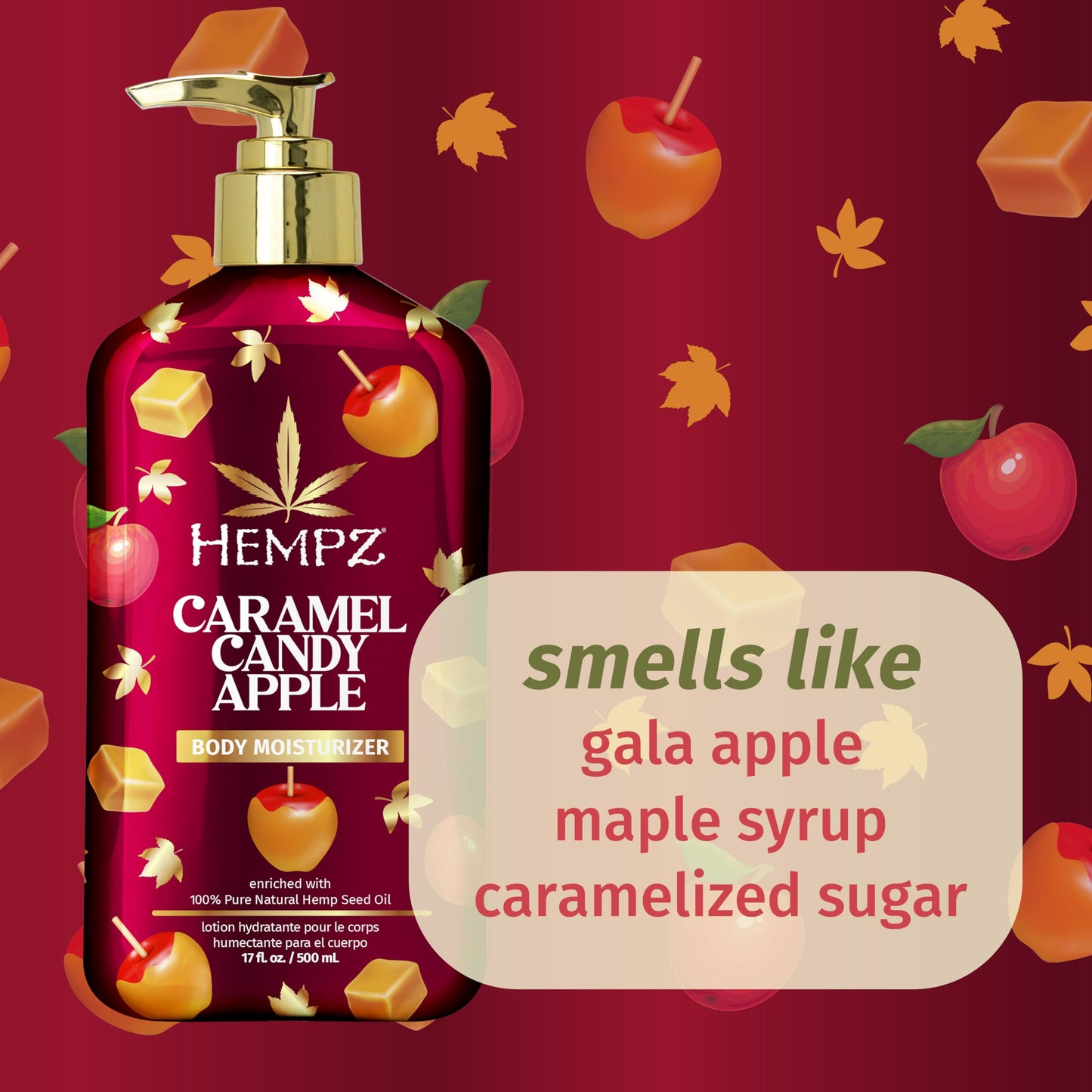 Hempz NEW Caramel Candy Apple Body Moisturizer, Body Lotion, Fall & Winter Skin Care for Men & Women, Limited Edition, 17 fl.oz.