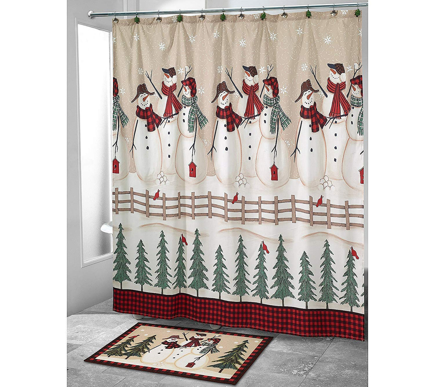 Avanti Linens - Shower Curtain, Fabric Holiday Curtain, Christmas Decorations (Snowmen Gathering Collection, 72")