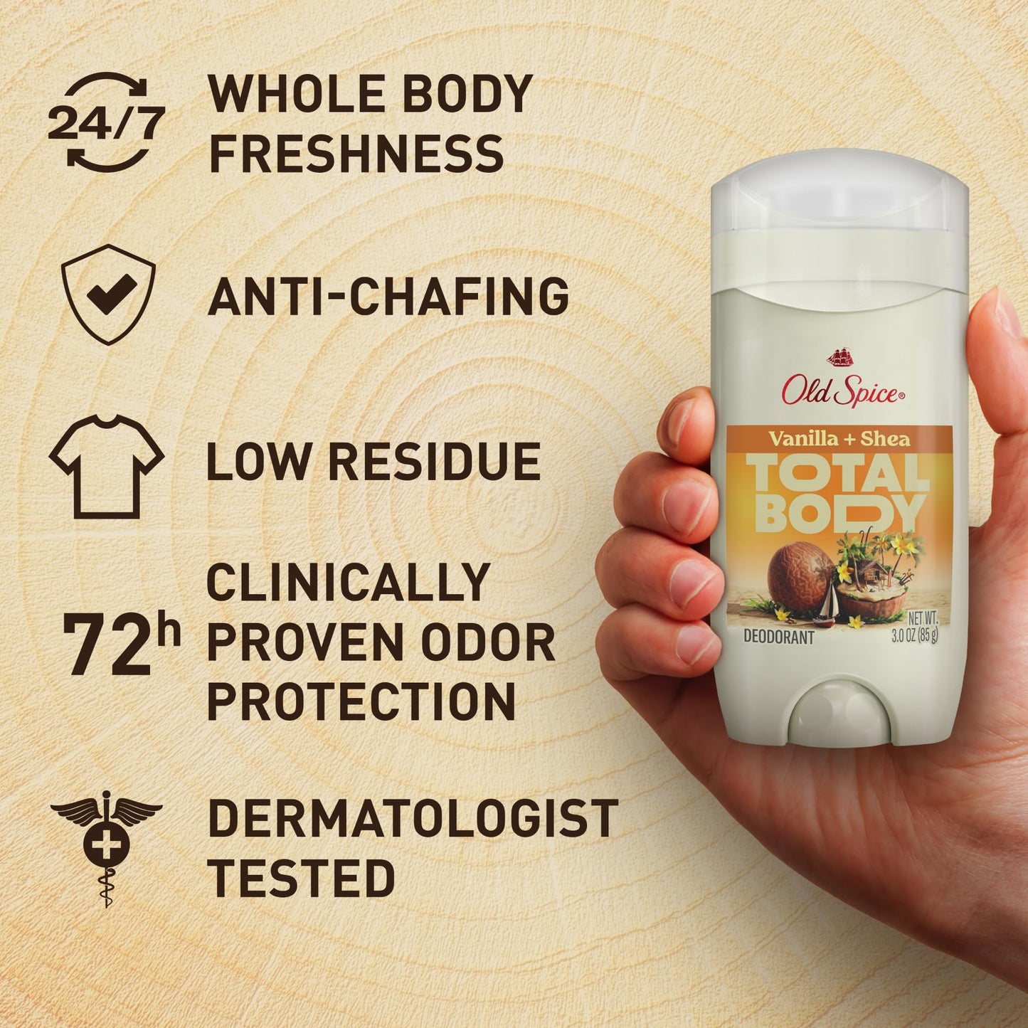 Old Spice Whole Body Deodorant Stick for Men, Travel Size, Aluminum Free, Vanilla + Shea Scent, 24/7 Odor Protection, 24/7 Freshness, Dermatologist Beauty and Personal Care Old Spice