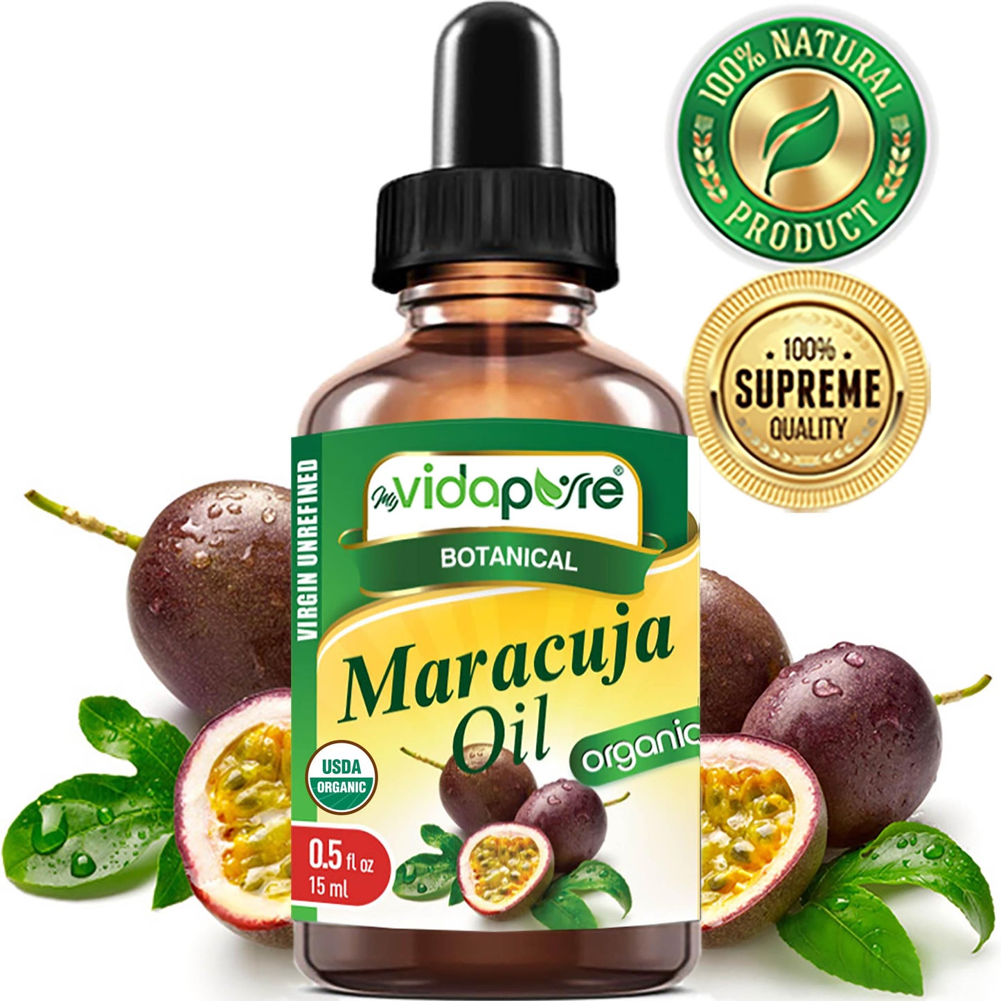 MYVIDAPURE Organic MARACUJA OIL Passion Fruit Certified Organic 100% Natural, Pure WILD GROWTH VIRGIN UNREFINED Brazilian for Skin, Face, Hair, Lip
