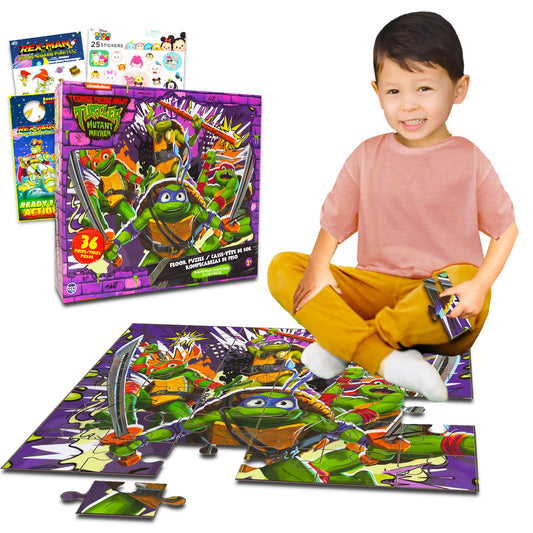 Teenage Mutant Ninja Turtles Floor Puzzle Set – 36 Piece TMNT Puzzle with Stickers & More, Fun Jigsaw Puzzles for Kids Ages 4-8