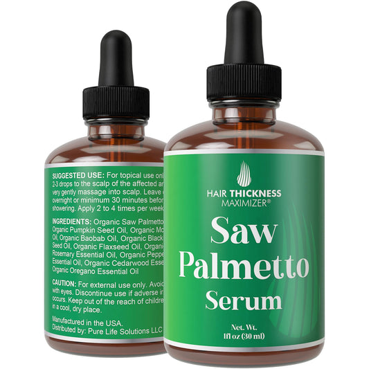 Saw Palmetto Serum for Hair Growth: Rosemary, Peppermint, Pumpkin Seed Oils. Vegan Thickening, Moisturizing, Strengthening Treatment for Women, Men