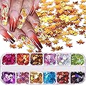 12 Colors Fall Leaf Glitter Nail Sequins - 3D Maple Leaf Holographic Nail Art Flakes Colorful Confetti Glitter Sticker Decals Manicure Nail Art Design