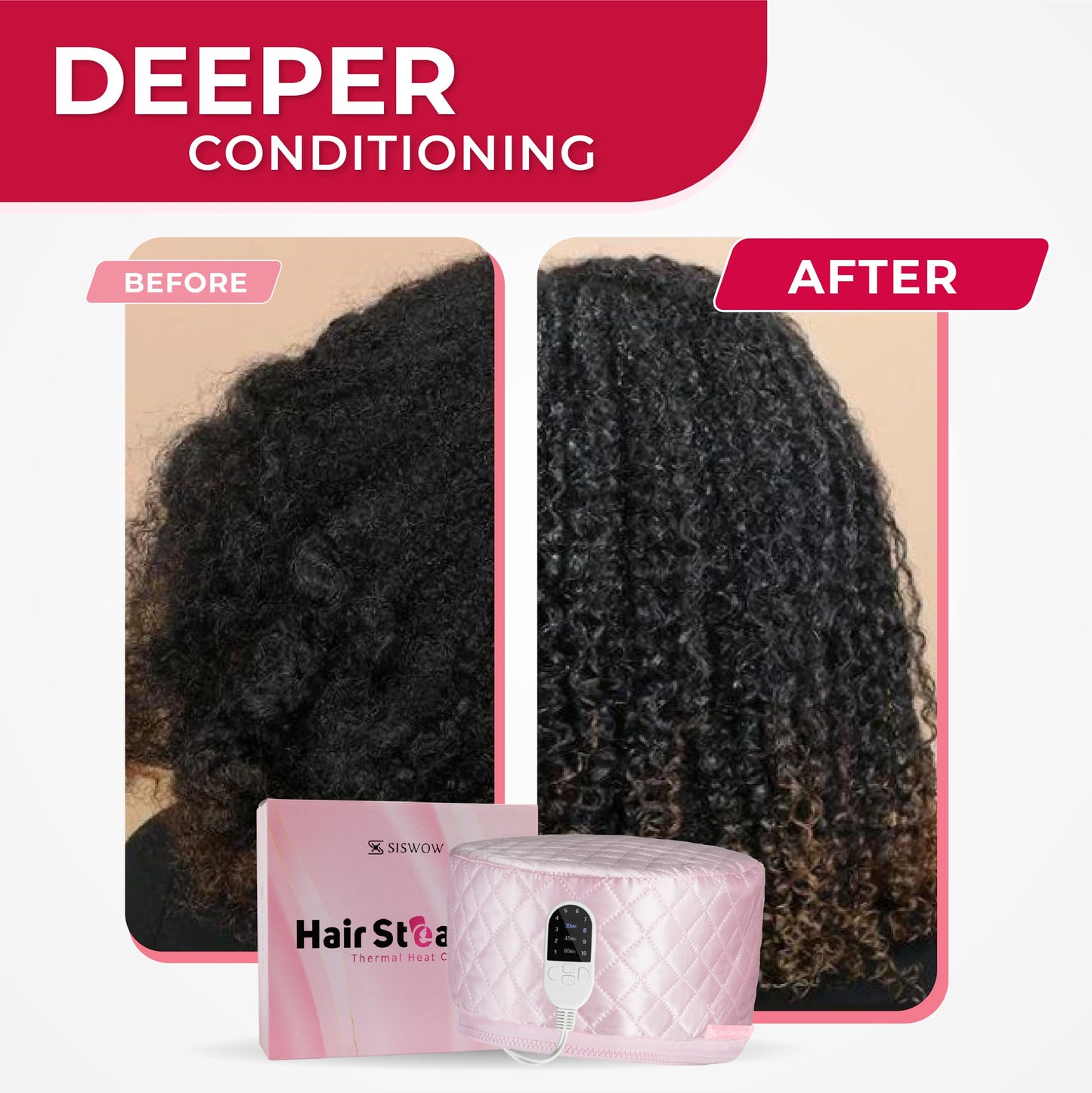 SISWOW Thermal Steamer Cap for Great Deep Conditioning With 10-level Heat for Natural Black Hair Beauty and Personal Care SISWOW