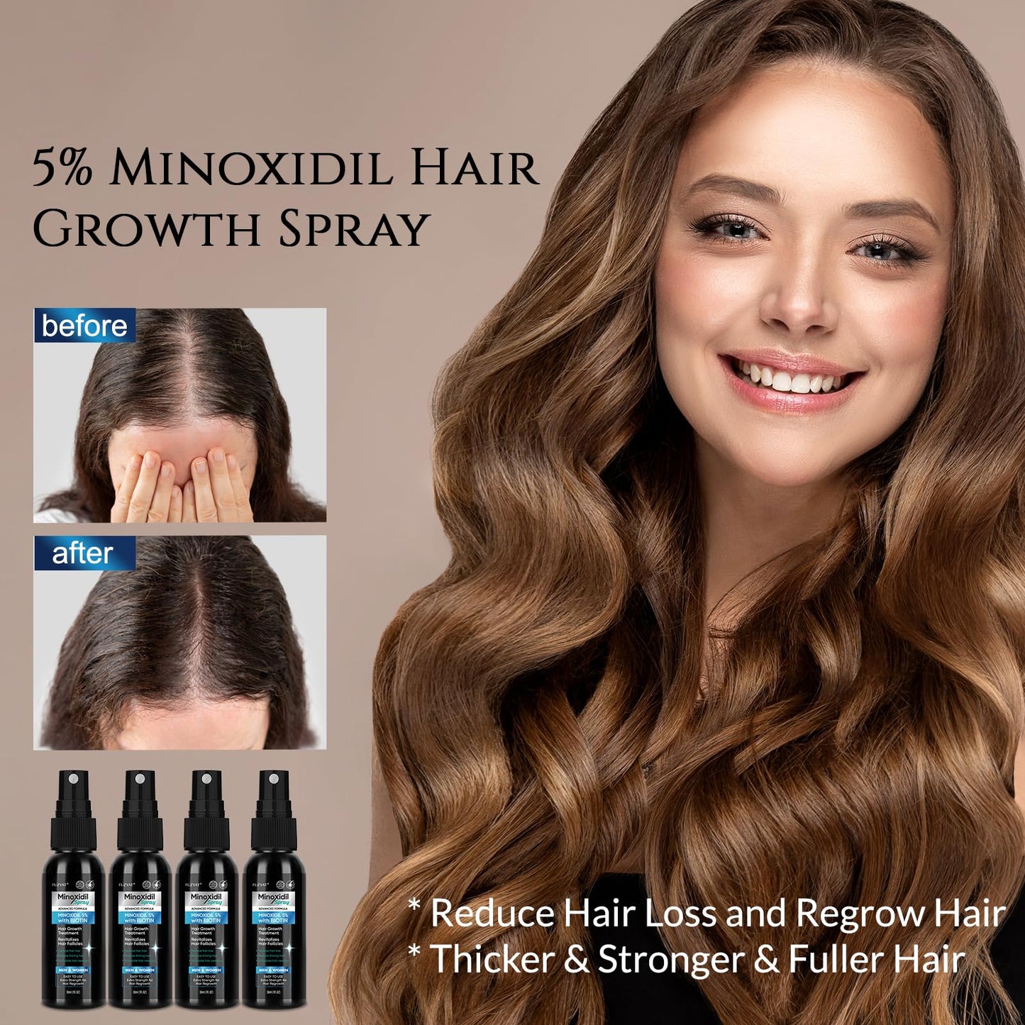 5% Minoxidil for Men Beard and Hair, Minoxidil for Women Hair Growth Spray with Biotin & Castor Oil, Strengthens Weak Roots, Repairs Thinning Hair Beauty and Personal Care FUZYAT