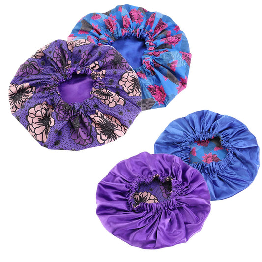 Qianmome Women Double-Layer Extra Large Print Satin Bonnet Sleep Cap African Pattern Fabric Ankara Bonnets Yellow Beauty and Personal Care Qianmome