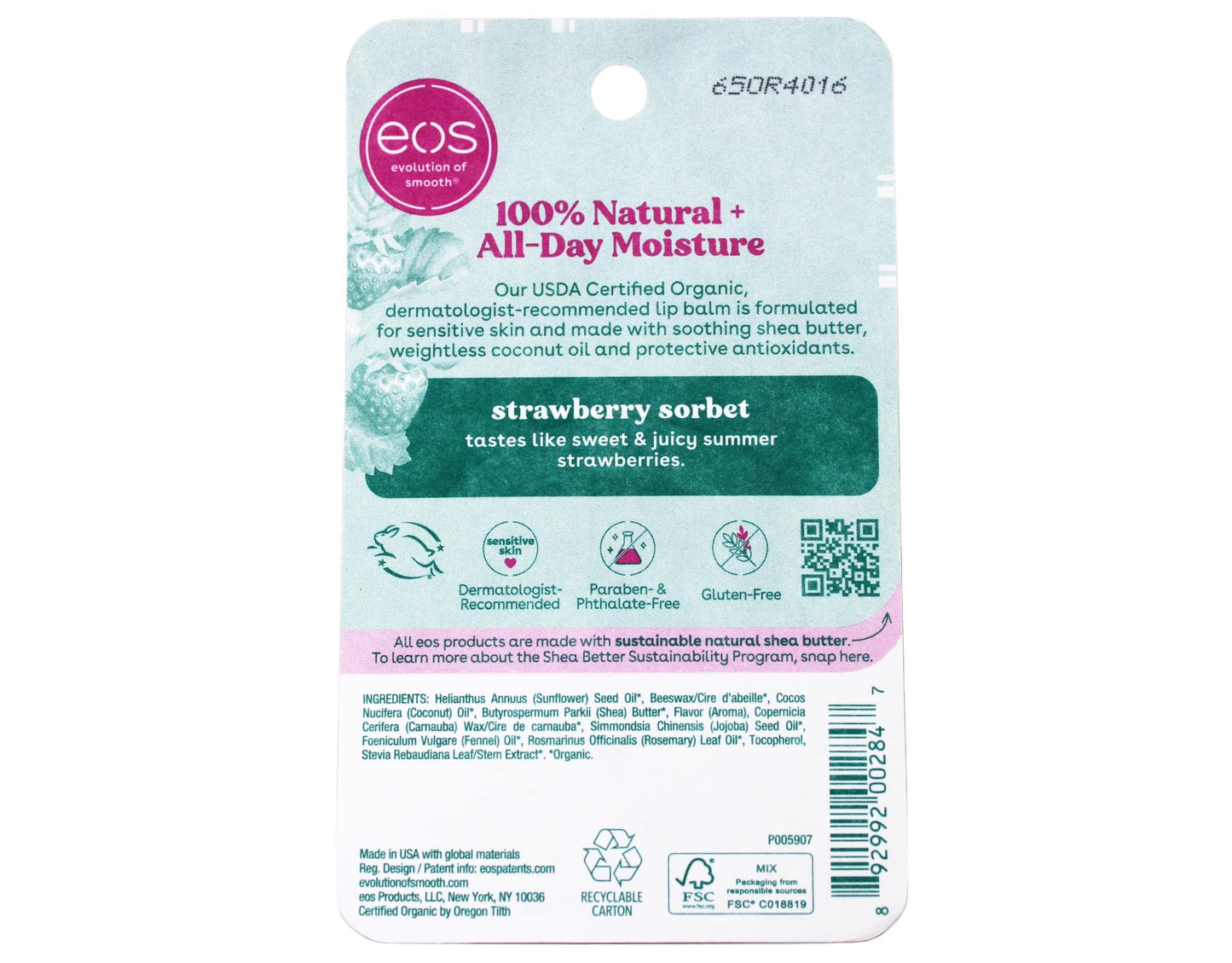 Eos, Lip Balm Strawberry Organic, 0.25 Ounce