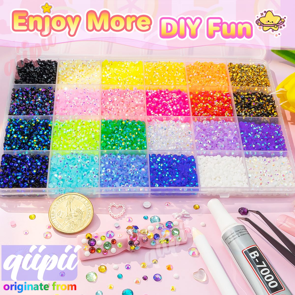 qiipii 24 Color 13800pcs 3mm Jelly Resin Rhinestones for Bedazzling Crafting Flatback Stones Colorful AB Gems Diamonds for Nails Eyes Face Makeup Beauty and Personal Care qiipii