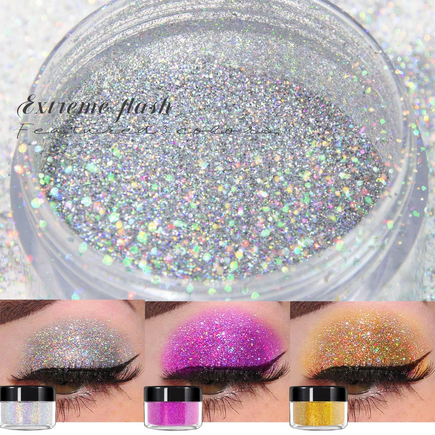 NewBang Body Glitter Spray,Sliver Gold Pink Glitter Powder,Shimmer Highlighter Loose Powder Glitter Makeup for Body Face Hair Clothes Nail Art Craft