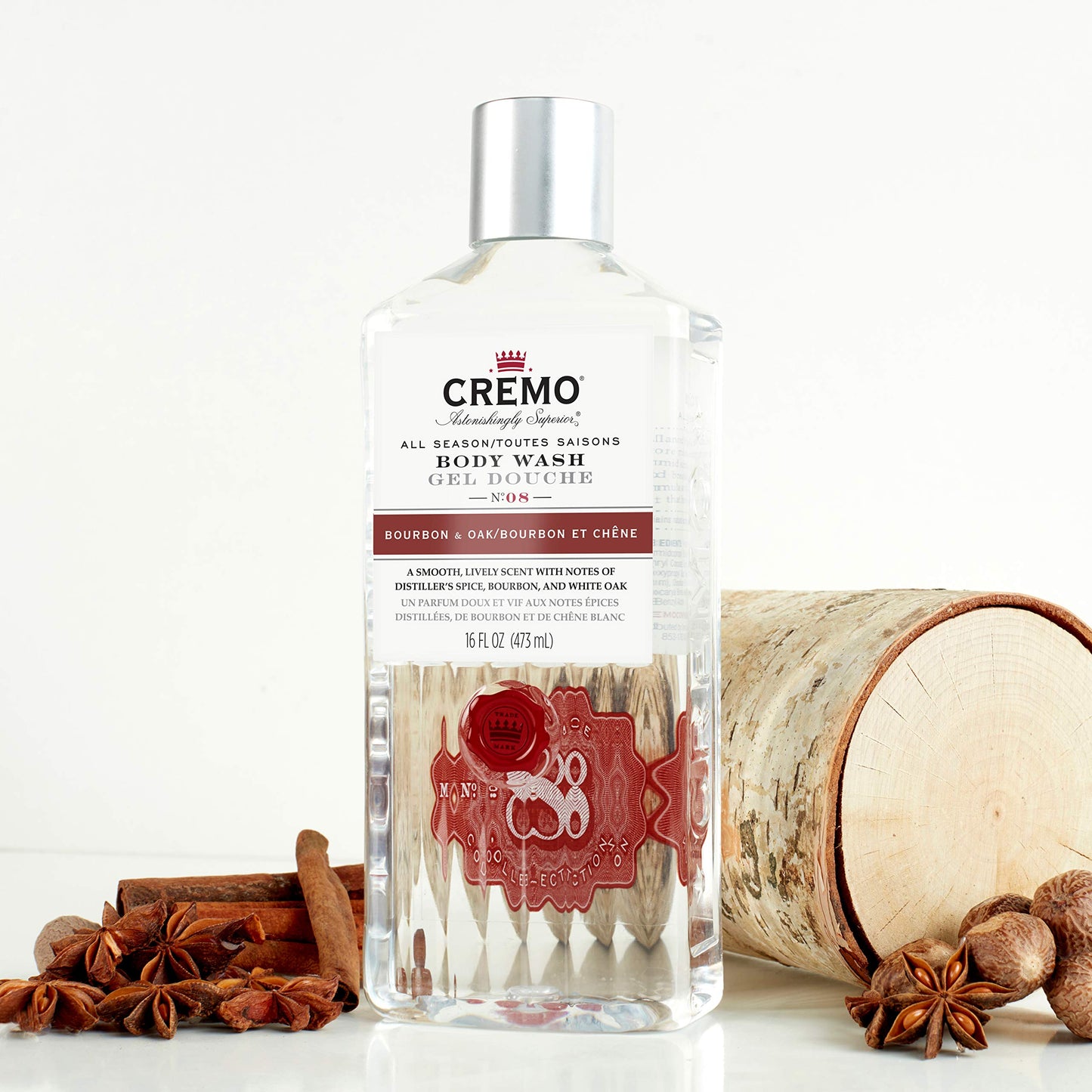 Cremo Rich-Lathering Bourbon & Oak Body Wash, A Sophisticated Blend of Distillers Spice, Fine Bourbon and White Oak, 16 Fl Oz