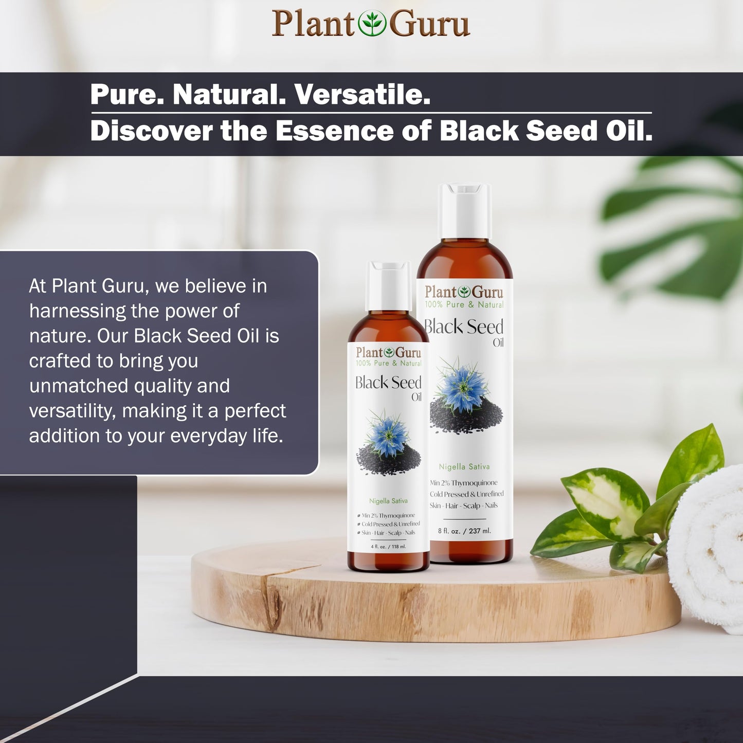 Plant Guru Black Cumin Seed Oil 4 fl. oz. Unrefined Cold Pressed 100% Pure Natural Nigella Sativa Kalonji Oil For Skin Care, Hair Growth, Scalp Beauty & Personal Care Plant Guru