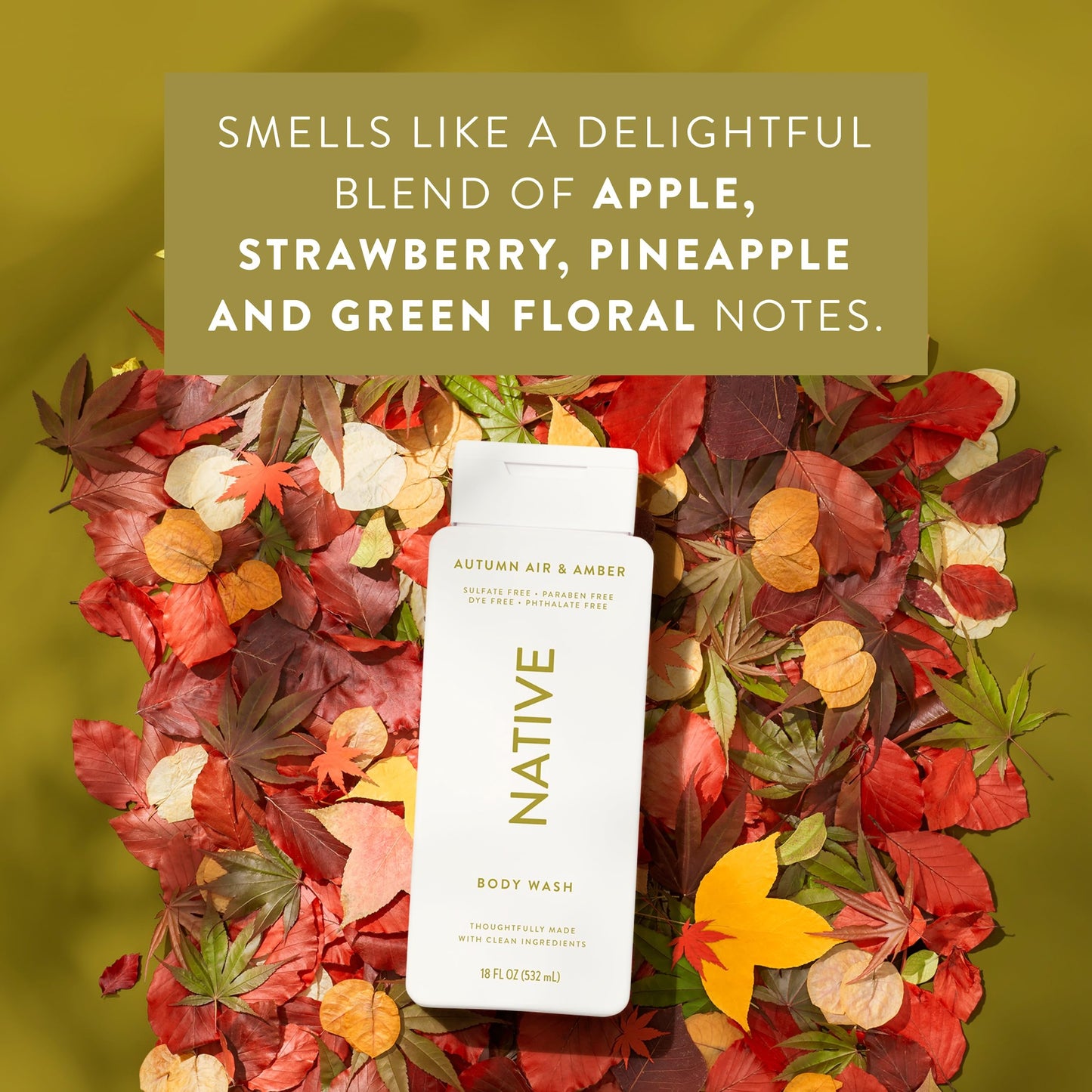 Native Body Wash with Naturally Derived Ingredients - Autumn Air & Amber - Sulfate & Paraben Free - For Women & Men - Skin‑Loving Cleanser - 18 oz Beauty and Personal Care Native