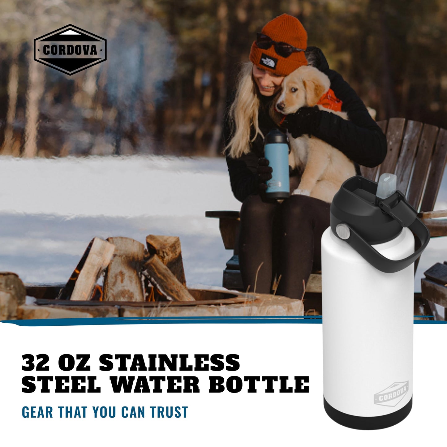 Cordova Outdoors Trailhead Class Water Bottle, Snowcap, 32 oz