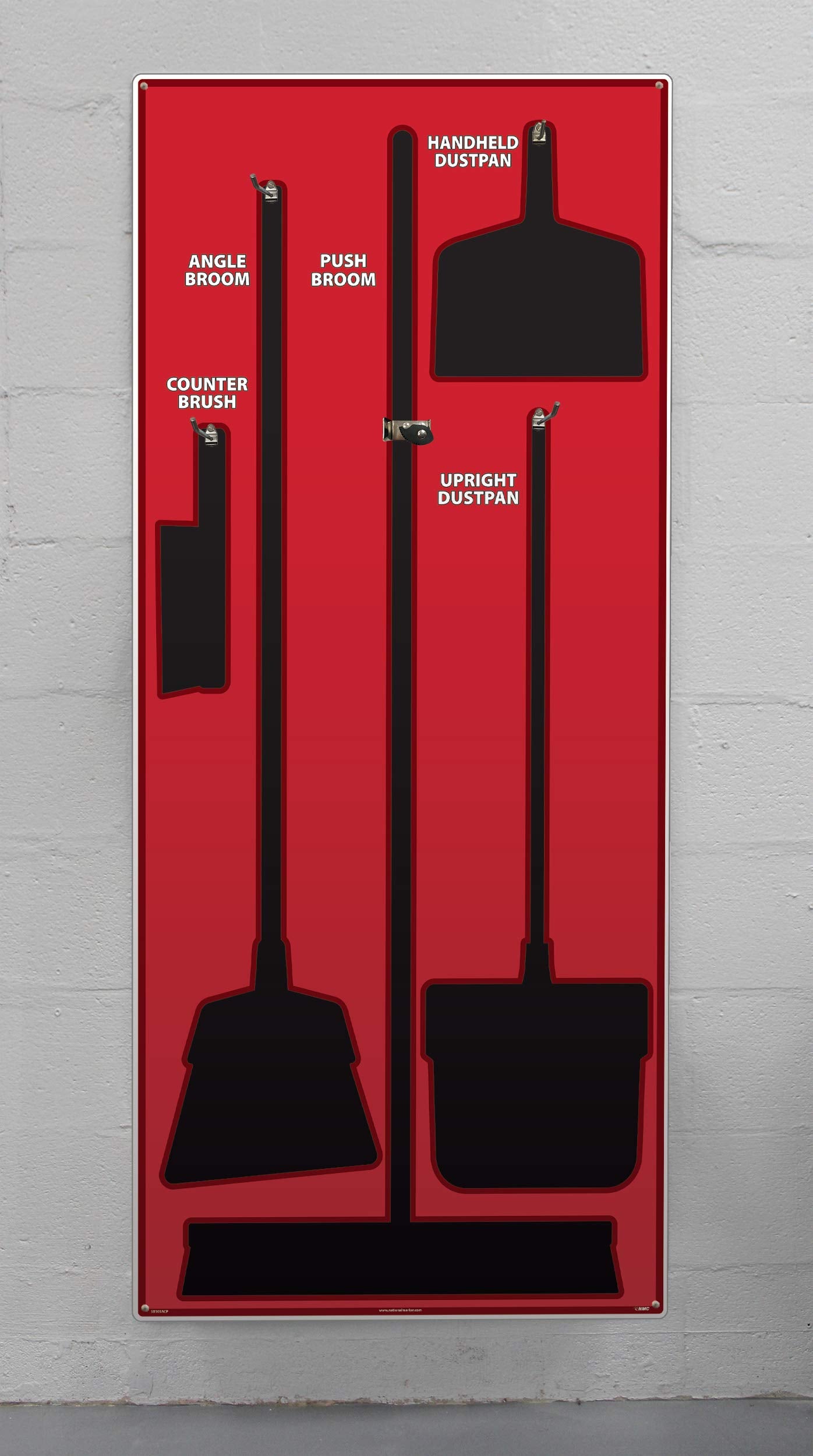 NMC SB105FG 5S Janitorial Shadow Board, Red/Black, 68"X30", ProSeriesAcrylic (Tools Sold Separately)