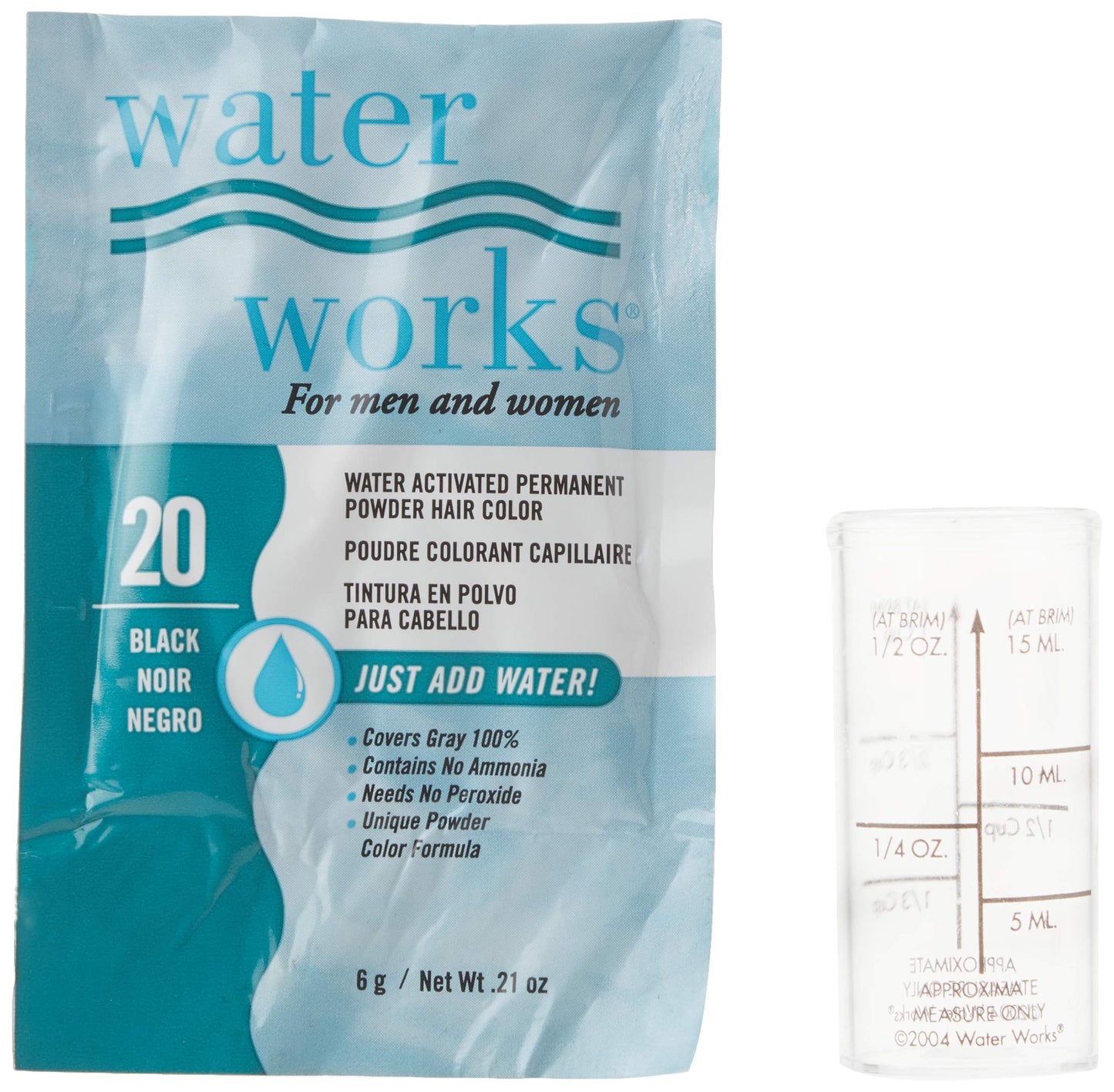 Water Works Water Activated Permanent Powder Hair Color for Men and Women, #20 Black
