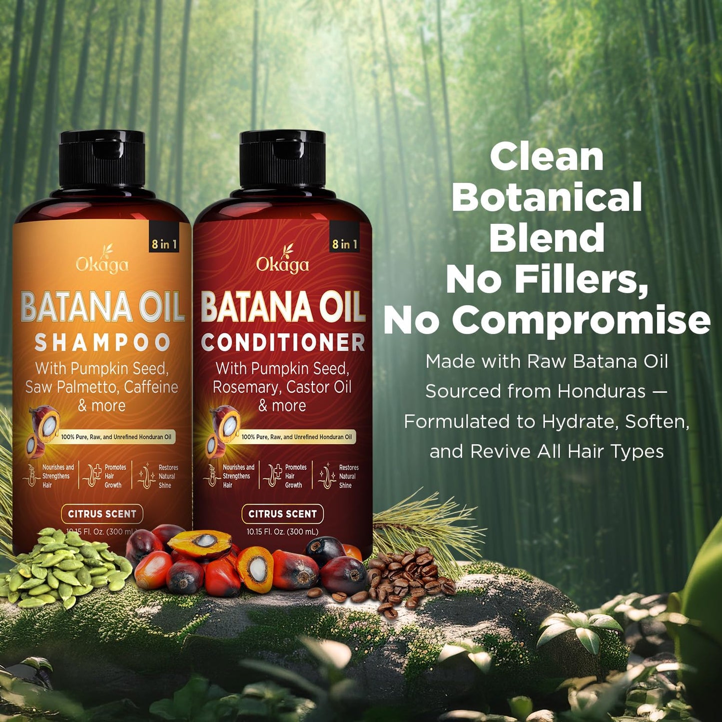 Batana Oil Shampoo & Conditioner Bundle, Aloe Vera Leaf Juice, Saw Palmetto, Caffeine, Biotin, Jojoba, Pumpkin Seed, Castor, Rosemary & Hydrolyzed