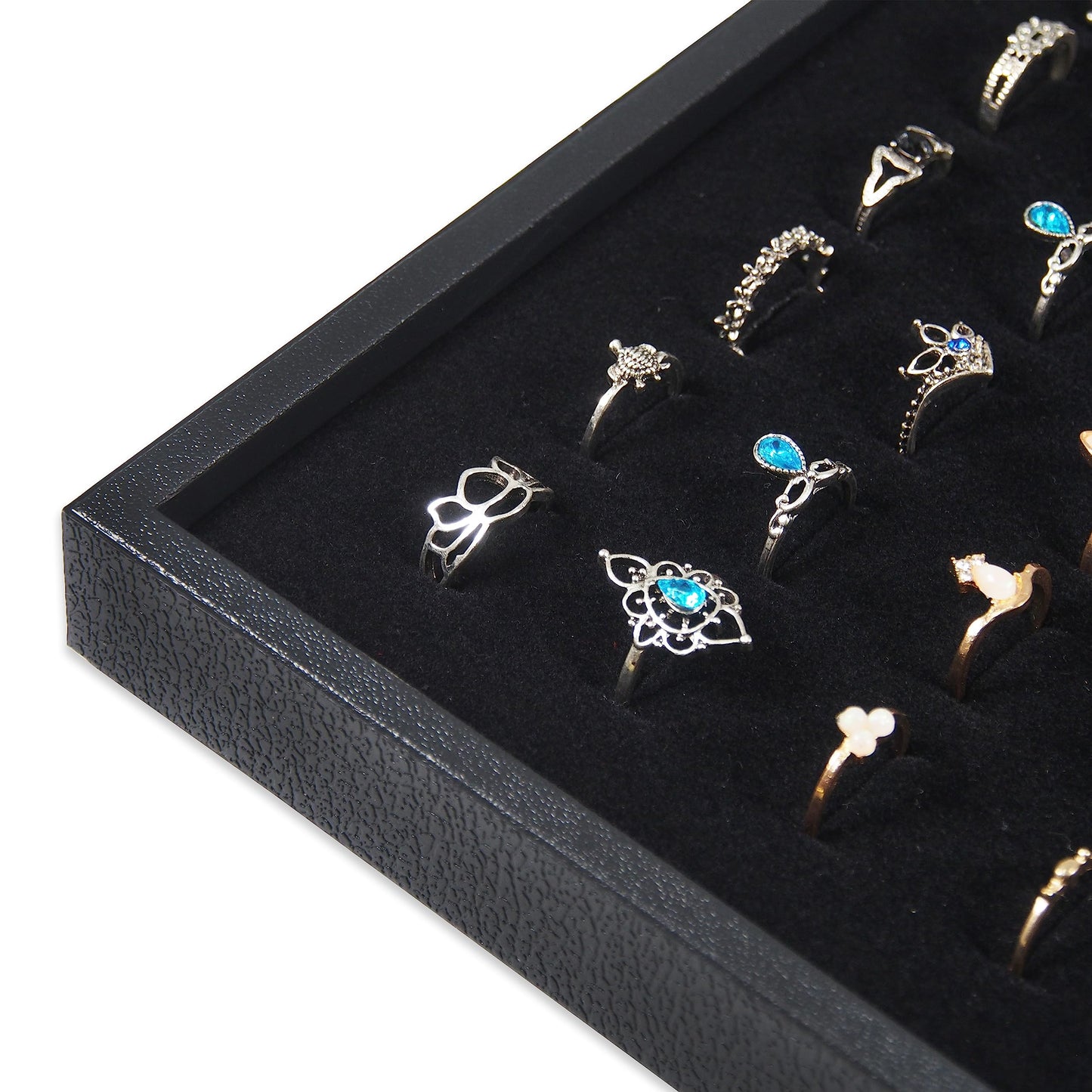 888 Display USA - Jewelry Display Case Box 36 Ring Velvet Insert (Black, 5)