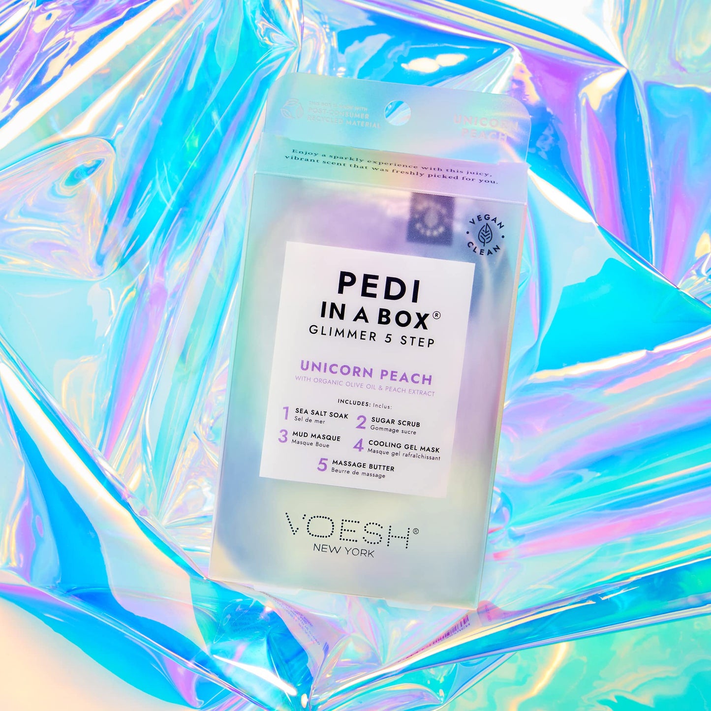 VOESH Pedi in a Box Glimmer - 2 Packs, Unicorn Peach, Pedi in a Box, Spa Pedicure Kit, Sparkly Pedicure, DIY Pedi, Foot Care, At-Home Pedi Products