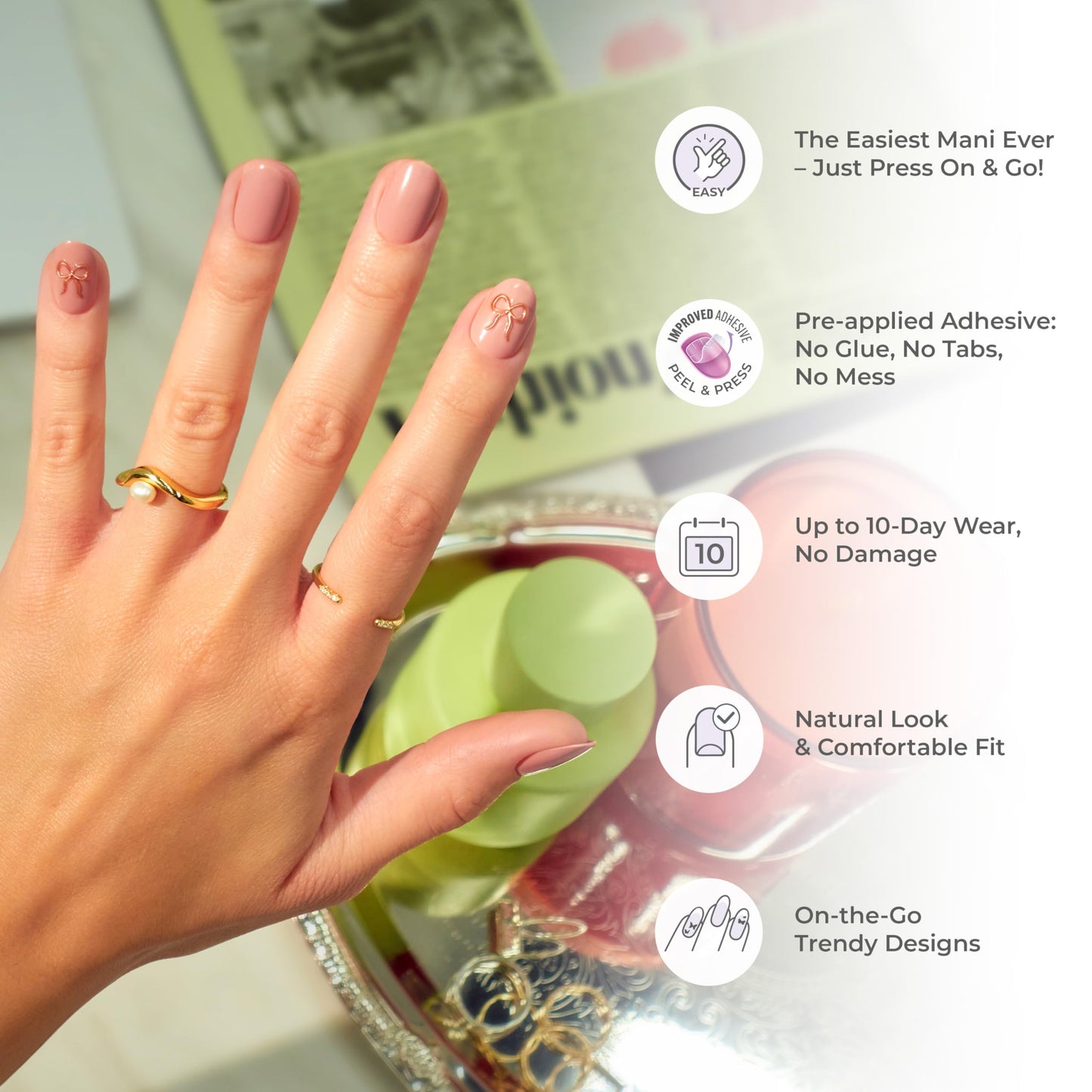 Kiss Impress No Glue Mani Press On Nails, Design, 'As It Was', Beige, Medium Size, Almond Shape, Includes 30 Nails, Prep Pad, Instructions Sheet, 1 Beauty & Personal Care imPRESS