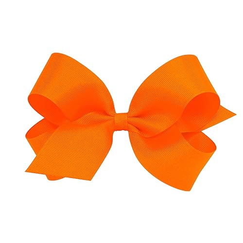 Wee Ones Girls' Plain Wrap Classic Grosgrain Hair Bows on a WeeStay No-Slip Hair Clip, Handmade, Large, Orange