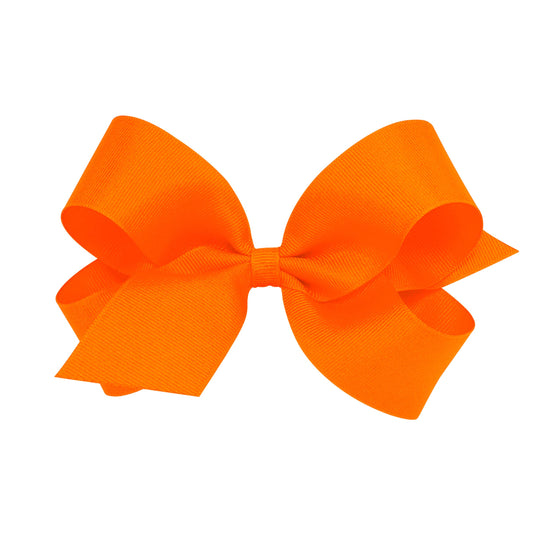 Wee Ones Girls' Plain Wrap Classic Grosgrain Hair Bows on a WeeStay No-Slip Hair Clip, Handmade, Large, Orange