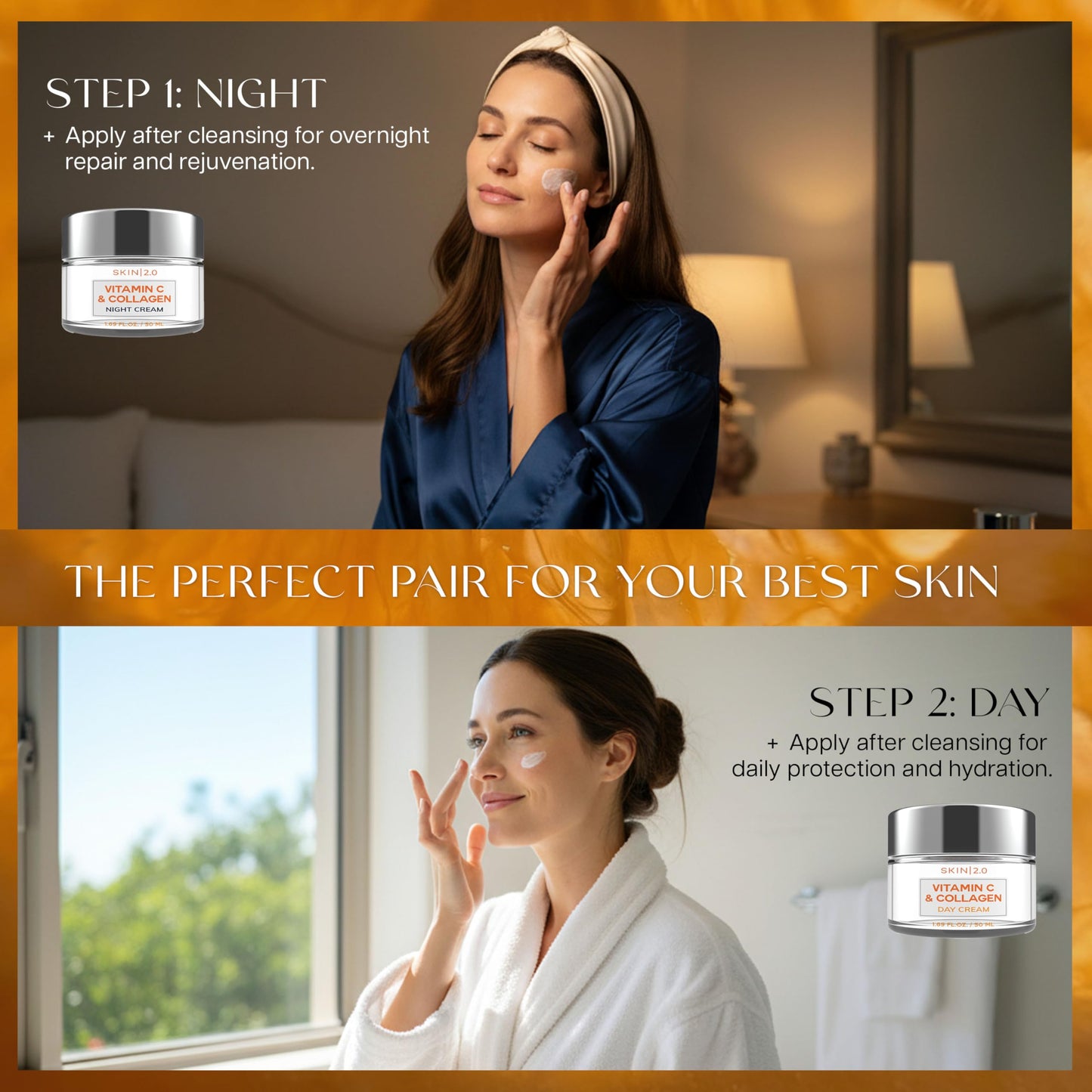 Skin 2.0 Vitamin C & Collagen Face Moisturizer - Anti Aging Day & Night Cream for Smooth & Radiant Skin, Firms & Restores Dull Complexion