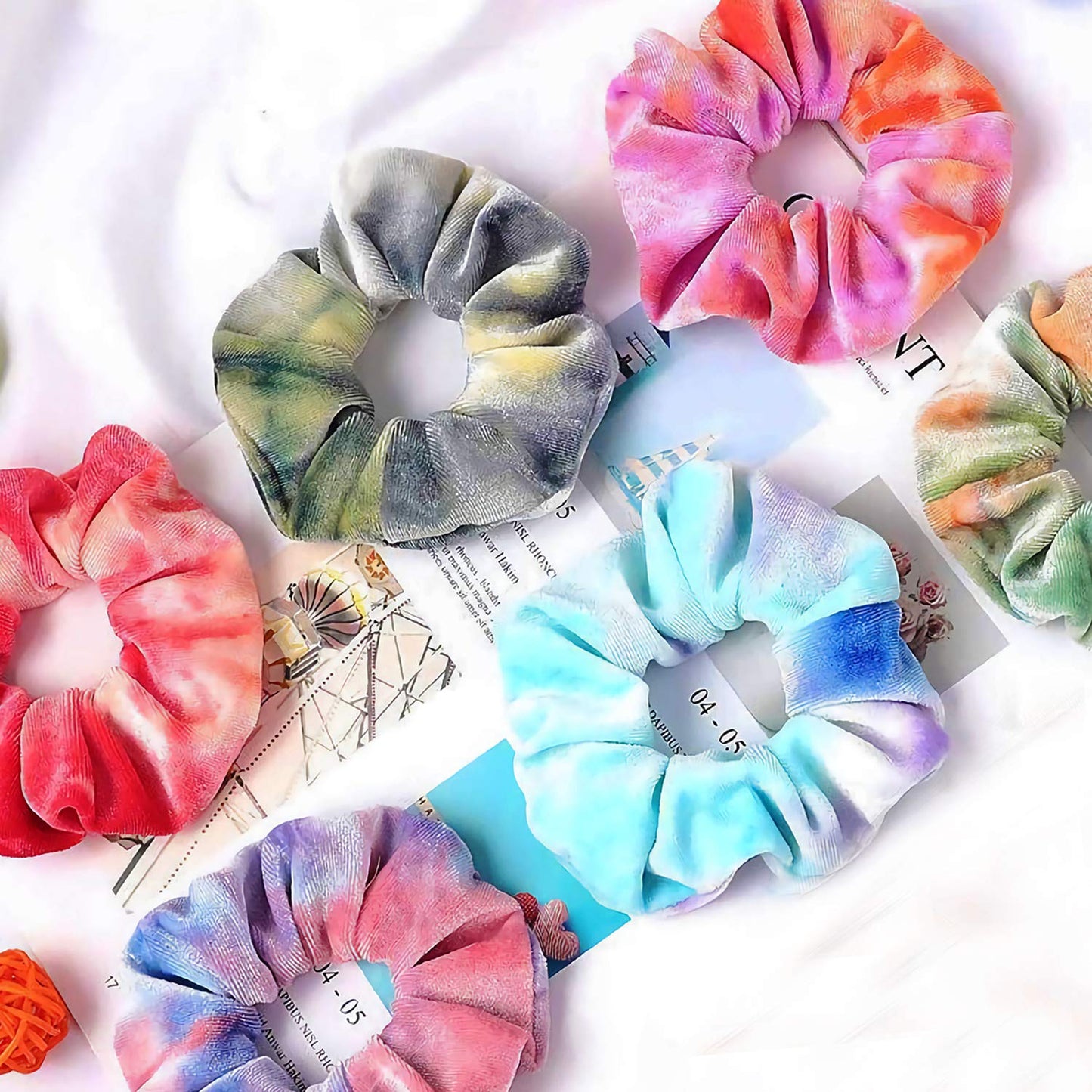 IVARYSS Scrunchies for Girls, 12 Pcs Tie Dye Velvet Scrunchies for Hair, Soft Rainbow Ponytail Holder, Cute Candy Colors Elastic Hair Bands for Teens