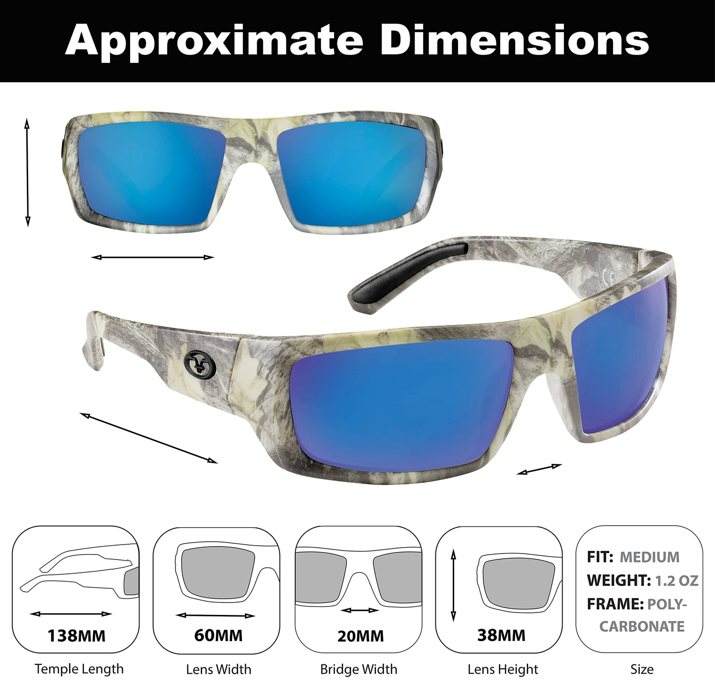 Flying Fisherman Sargasso Wrap Around Polarized Sunglasses, Matte Camo Frame/Smoke-Blue Mirror Lens, Medium