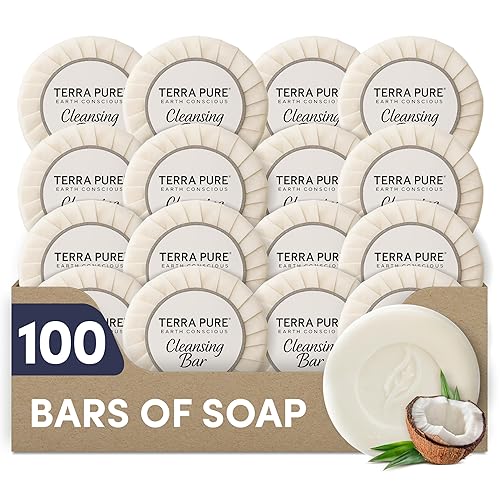 Travel Size Hotel Bar Soap 100 Count 0.6 oz Bars Guest Amenities for Hotels Vacation Rentals & Short Term Rentals Paraben Free White Tea & Coconut